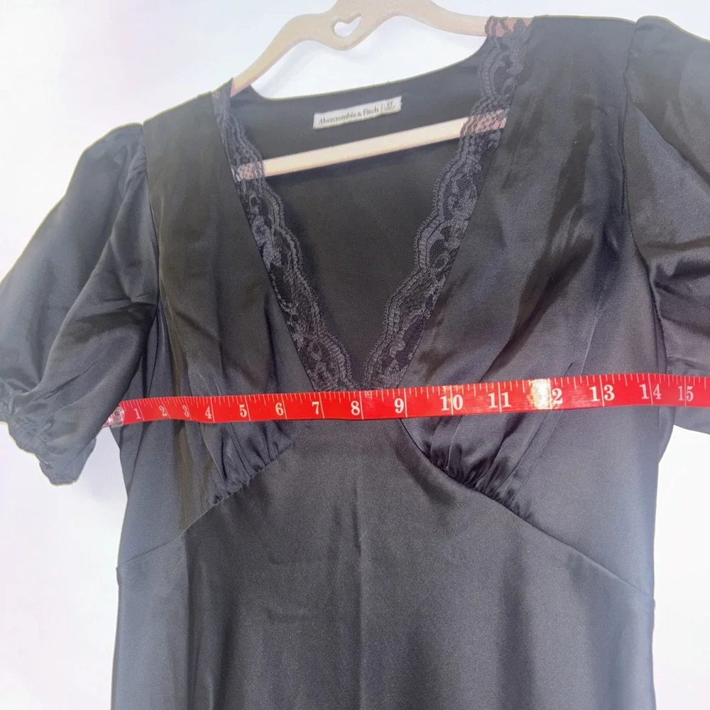 Abercrombie Fitch Black Lace Trim V Neck Puff Sleeve‎ Maxi Dress ST